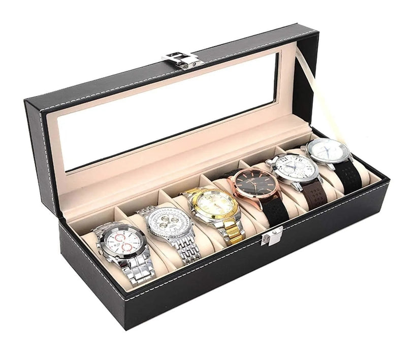 6 Slots Premium Watch Organizer Box – Elegant Watch Storage Leather Case