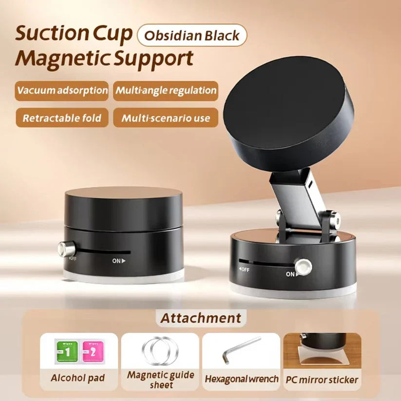Vacuum Suction Magnetic Mobile Holder | Adjustable Foldable Car Phone Mount | Strong Dashboard & Home Phone Stand