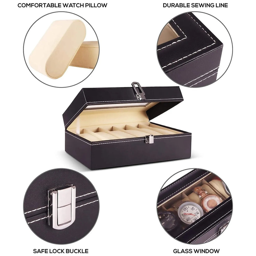 6 Slots Premium Watch Organizer Box – Elegant Watch Storage Leather Case