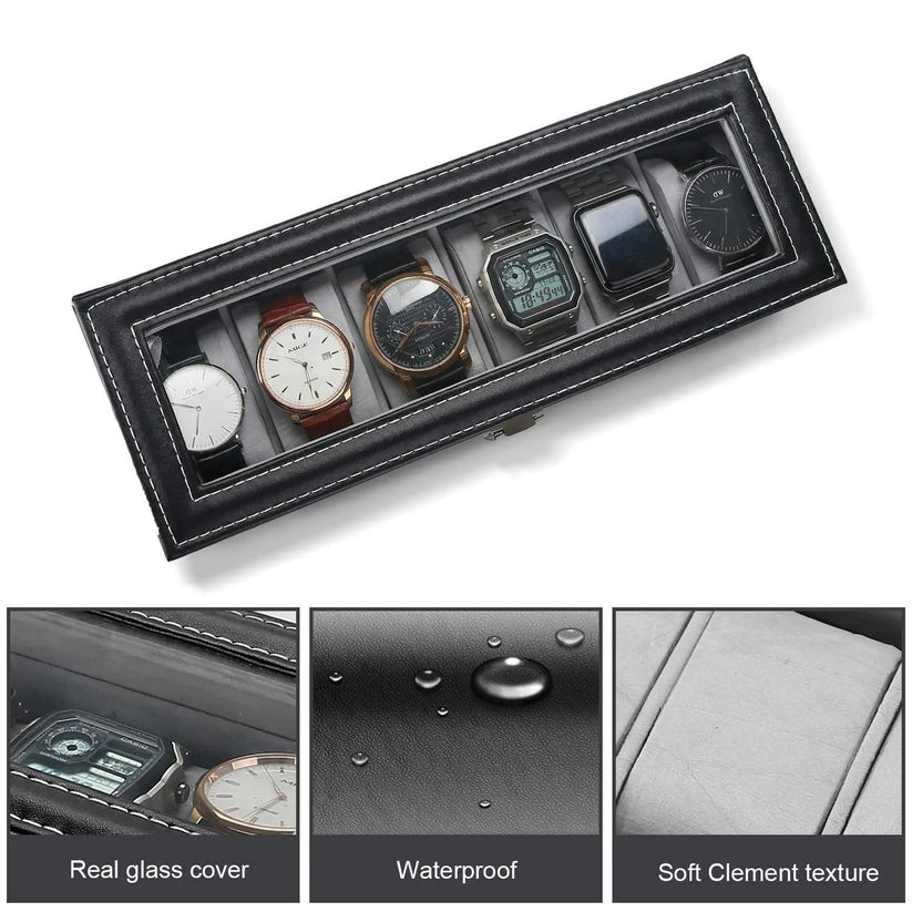 6 Slots Premium Watch Organizer Box – Elegant Watch Storage Leather Case