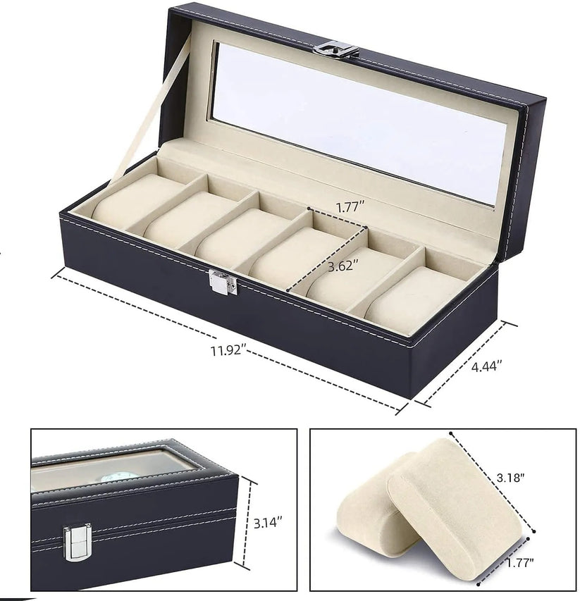 6 Slots Premium Watch Organizer Box – Elegant Watch Storage Leather Case