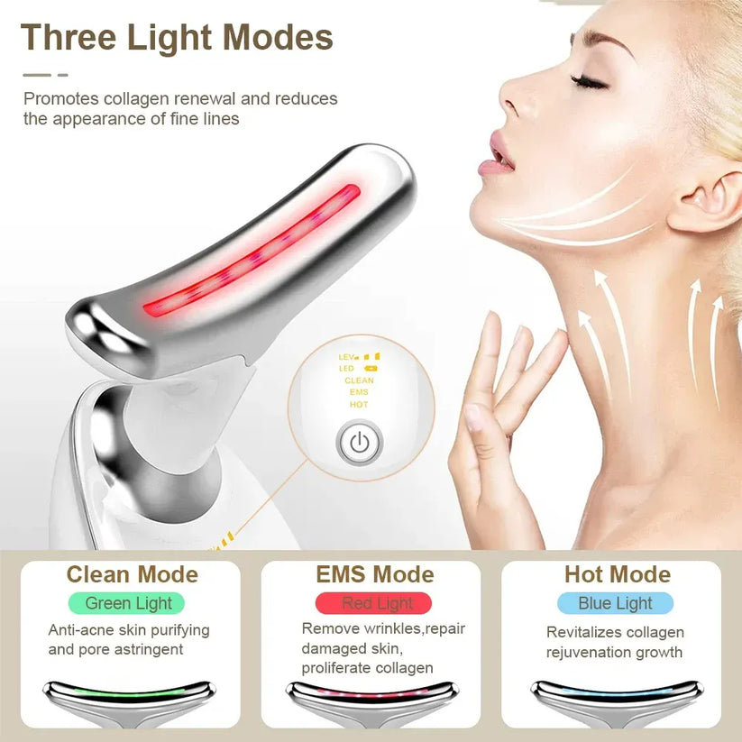 Rechargeable LED Facial Massager for Face & Neck - Vibrating Massager