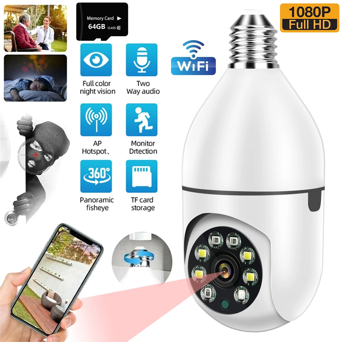 V380 Pro 360* WiFi Bulb Camera