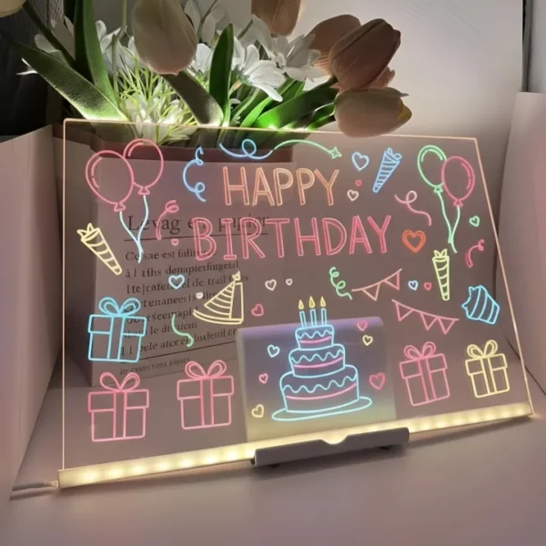 LED Writing Tablet for Kids – Reusable Acrylic Drawing Board with USB Night Light & Marker Pen.